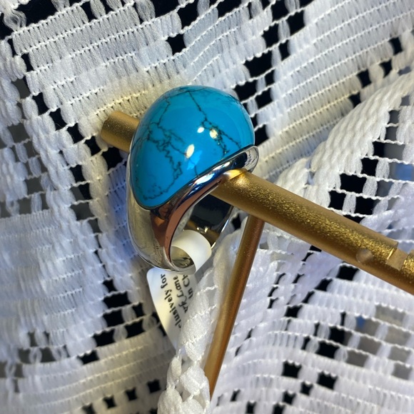 NWT TURQUOISE COLOR LARGE STONE SET IN SILVER COLOR METAL SIZE 9 - Picture 7 of 9